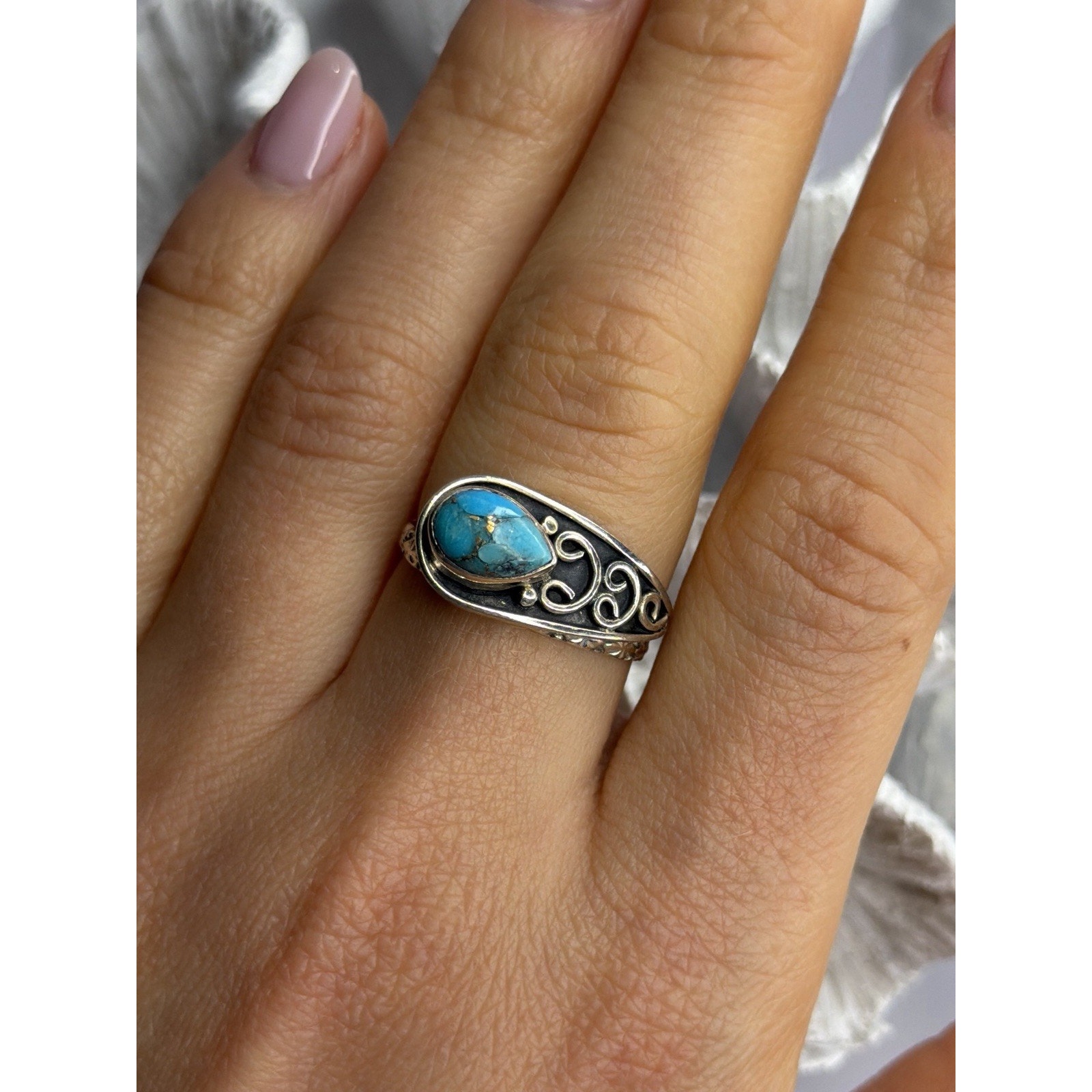 Unique Design 925 Sterling Silver Turquoise Ring Adjustable
